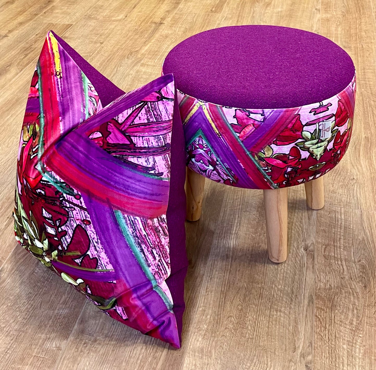 Geo Flower Velvet and Purple Harris Tweed Cushion 20”