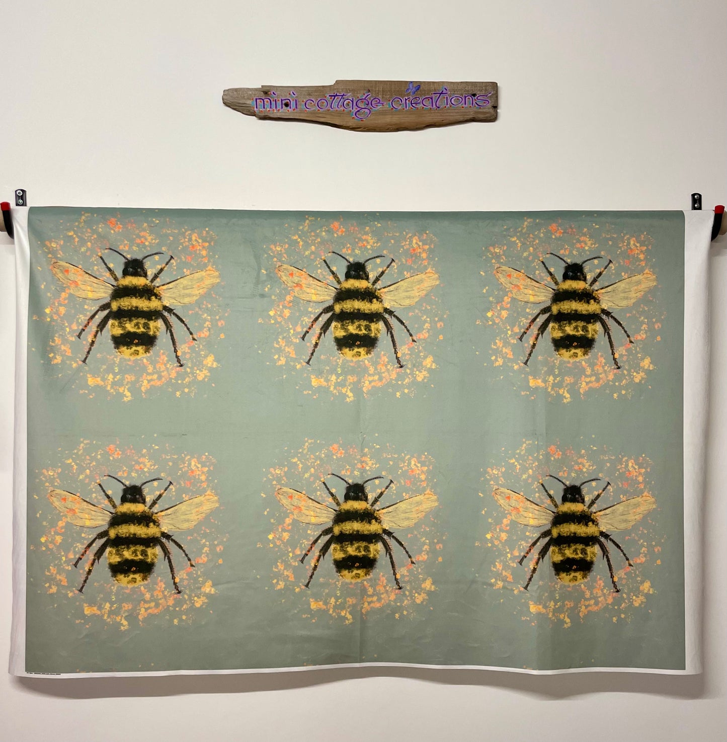 Bee with Pollen on Duck Egg Velvet Cushion with Harris Tweed