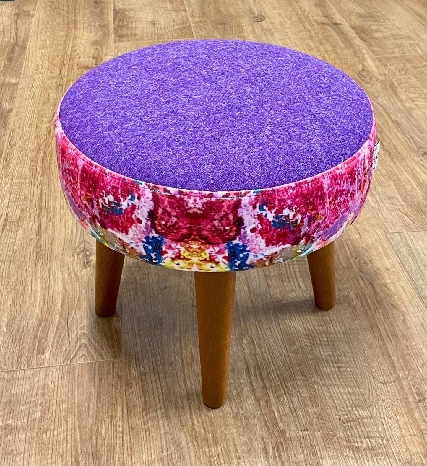 Paint Spray Velvet and Purple Harris Tweed Small Footstool