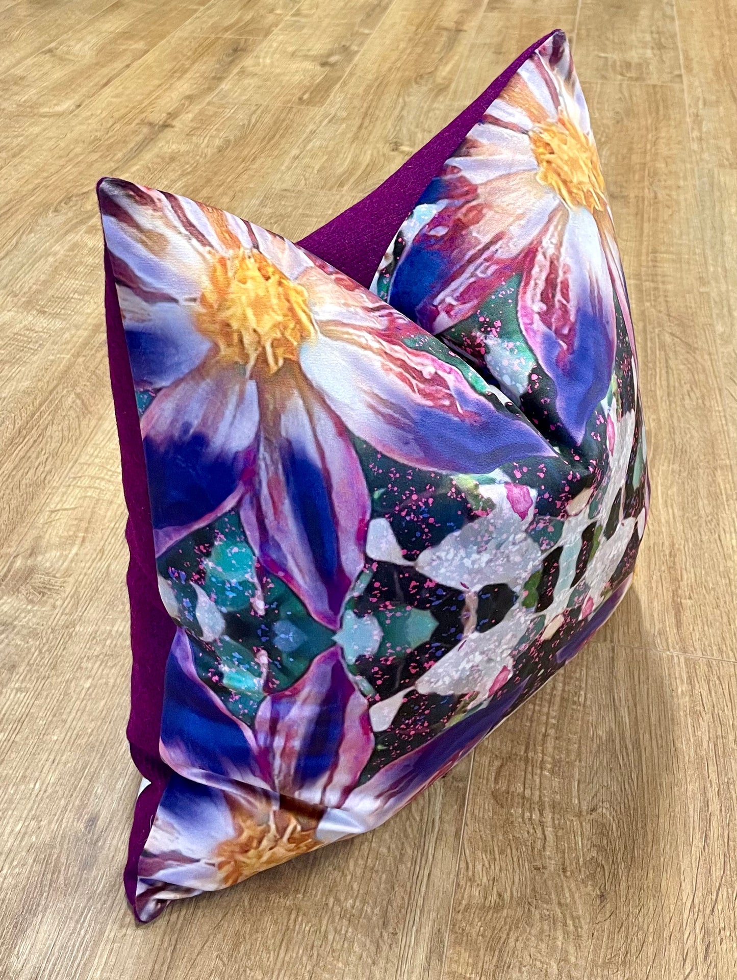 Arran Flower Velvet and Purple Harris Tweed Cushion 20”
