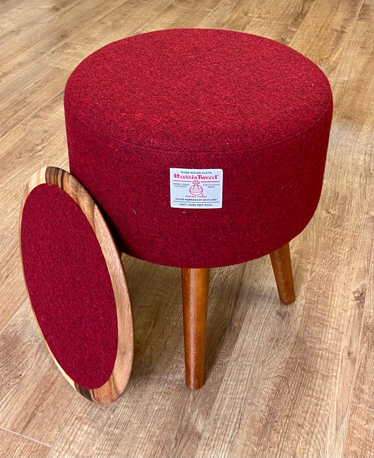 Deep Red Harris Tweed Footstool Table