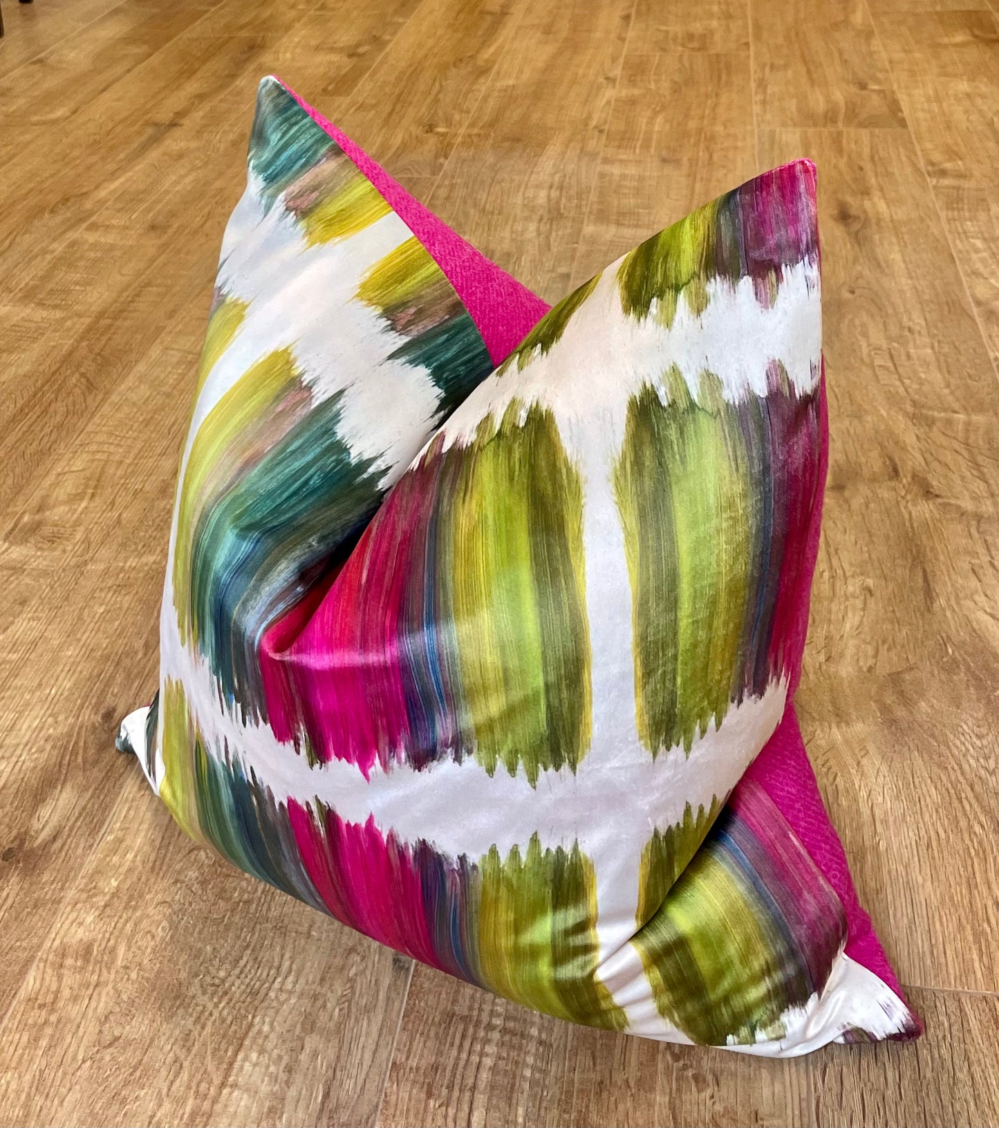 Paint Strokes Velvet and Pink Harris Tweed Large Slouchy Cushion 20”