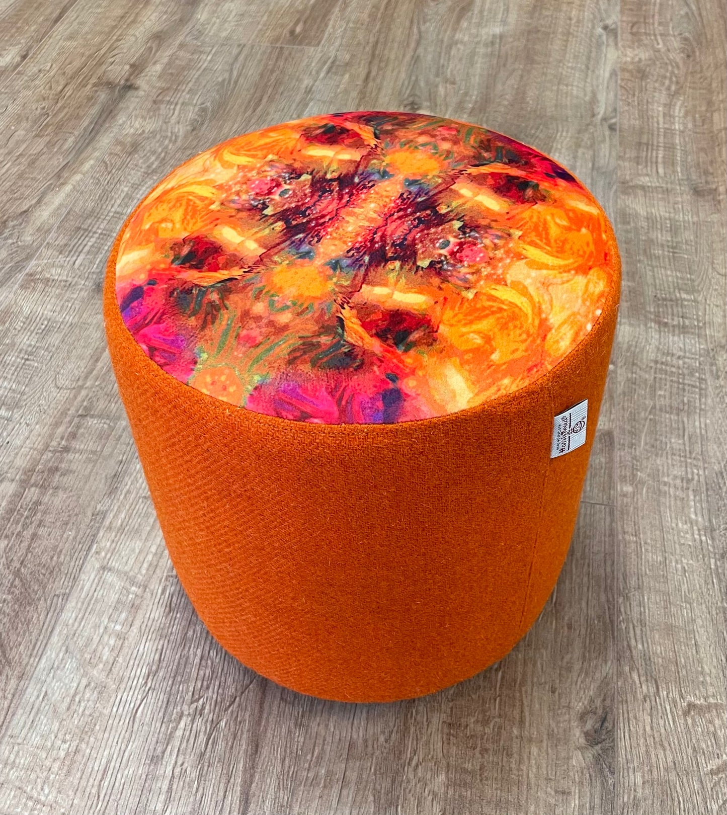 Fire Velvet and Orange Harris Tweed Small Floating Footstool