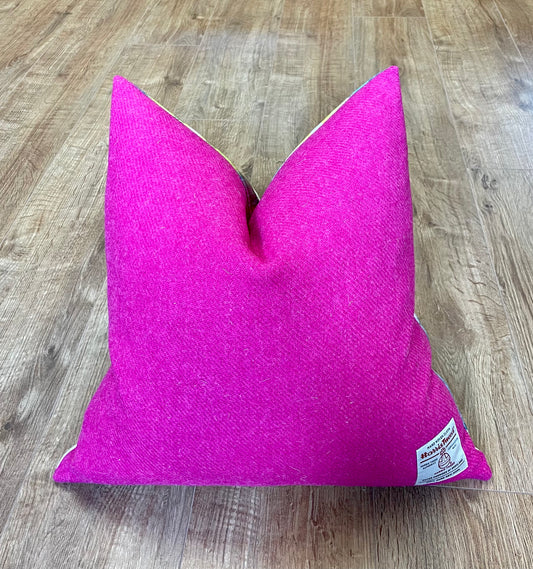 Paint Strokes Velvet and Pink Harris Tweed Large Slouchy Cushion 20”