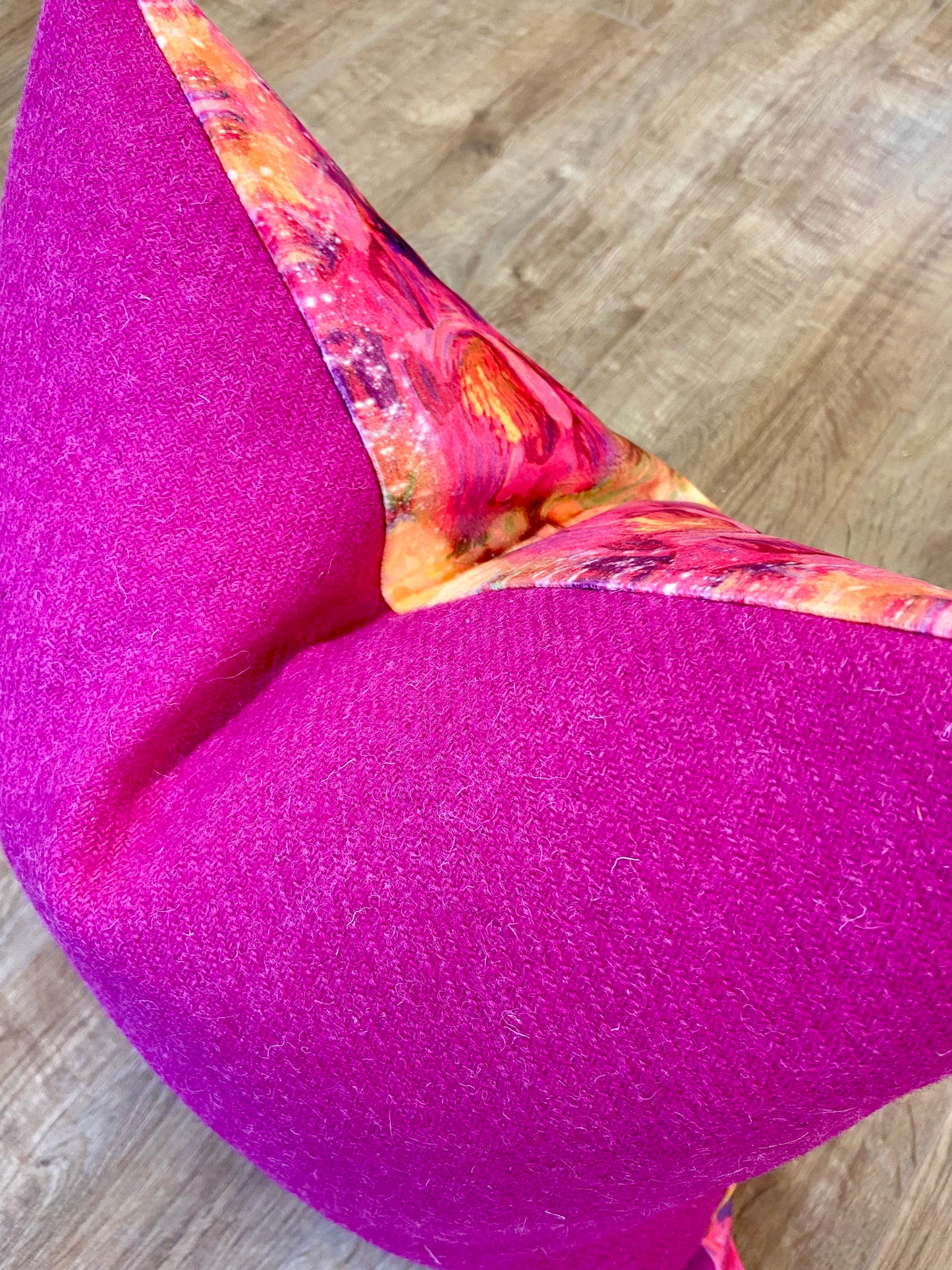 Fire Velvet and Bright Pink Harris Tweed Cushion, Handmade, 18”