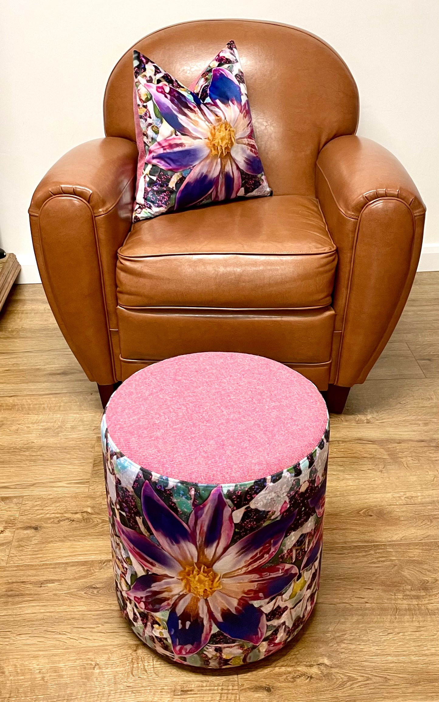 Arran Flower Velvet and Harris Tweed Cushion 18”