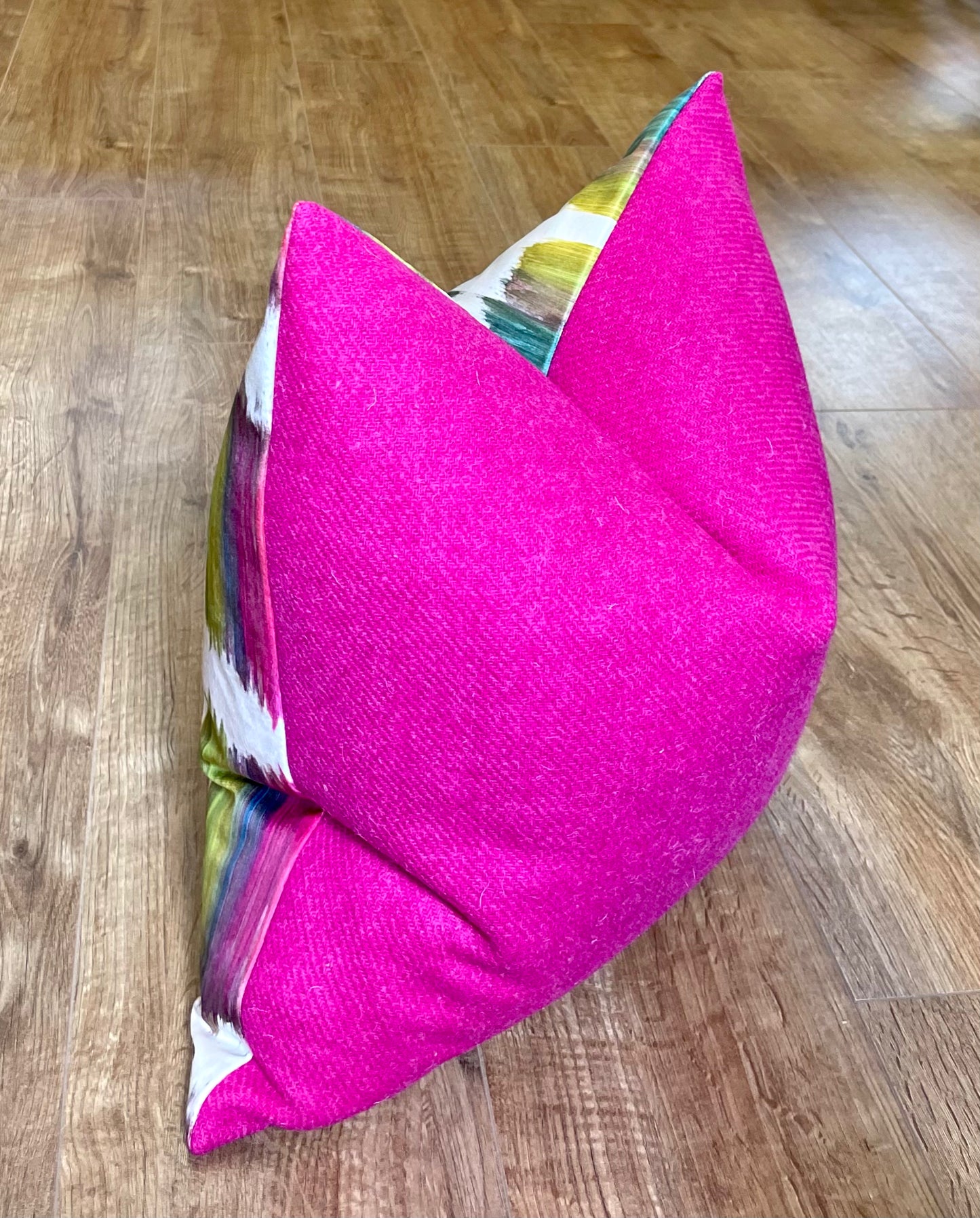 Paint Strokes Velvet and Pink Harris Tweed Large Slouchy Cushion 20”