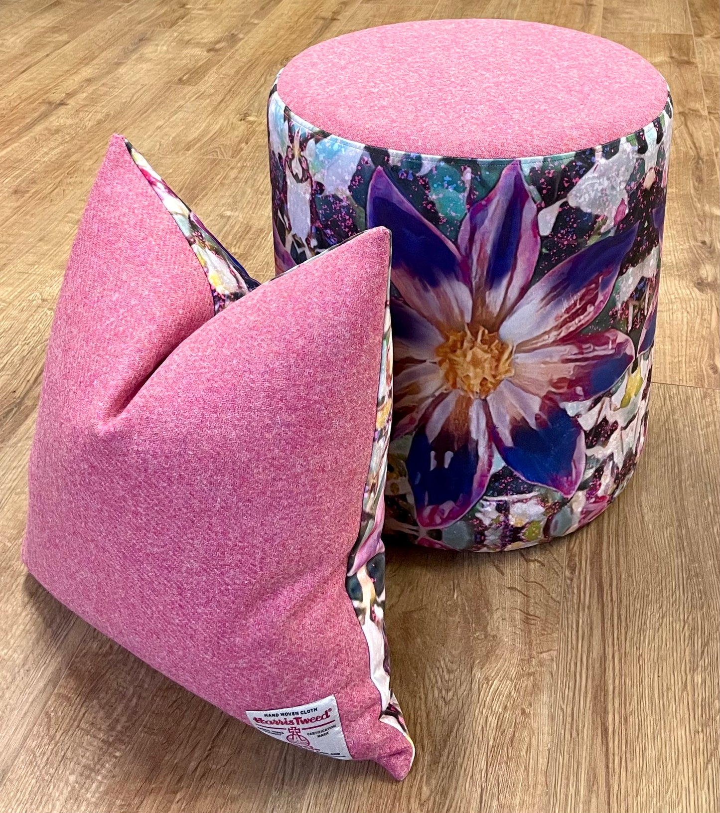 Arran Flower Velvet and Harris Tweed Cushion 18”
