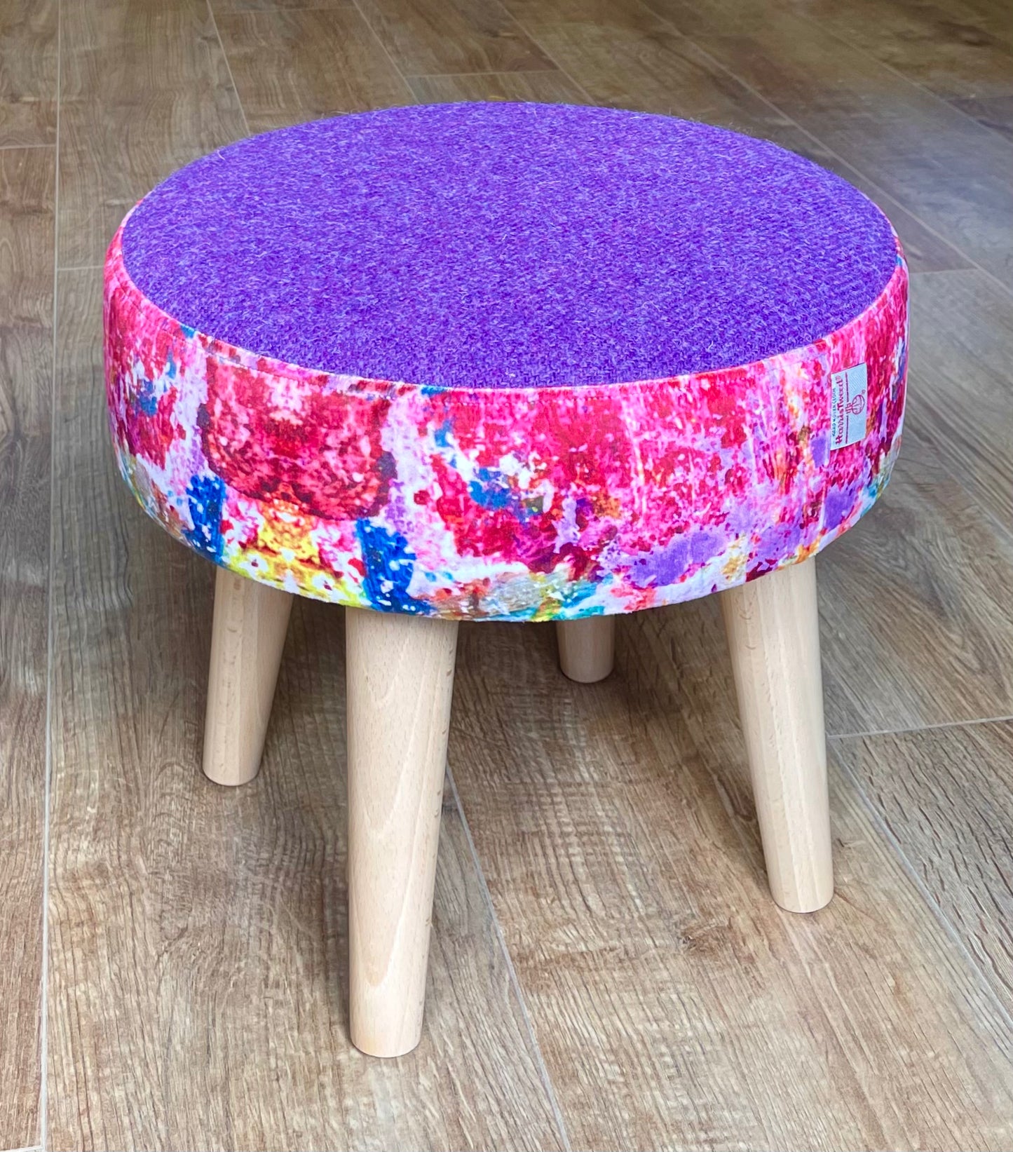 Paint Spray Velvet and Purple Harris Tweed Small Footstool