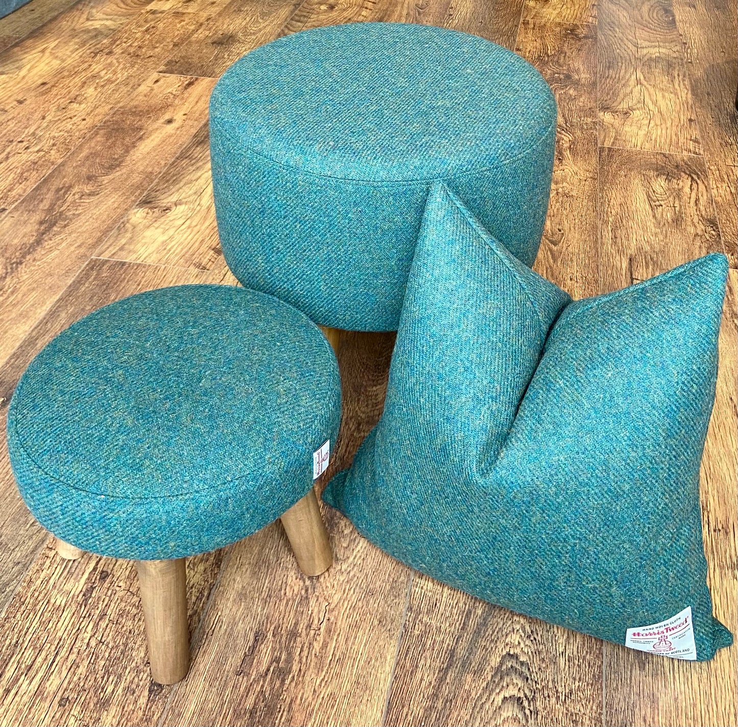 Green Harris Tweed Cushion 18”: Handmade