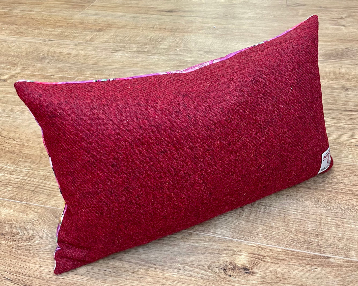 Geo Flower Velvet and Red Harris Tweed Oblong Cushion