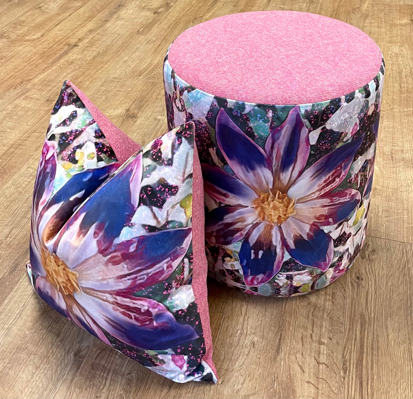 Arran Flower Velvet and Harris Tweed Cushion 18”