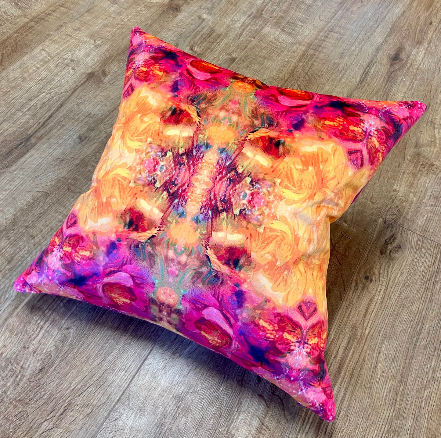 Fire Velvet and Bright Pink Harris Tweed Cushion, Handmade, 18”