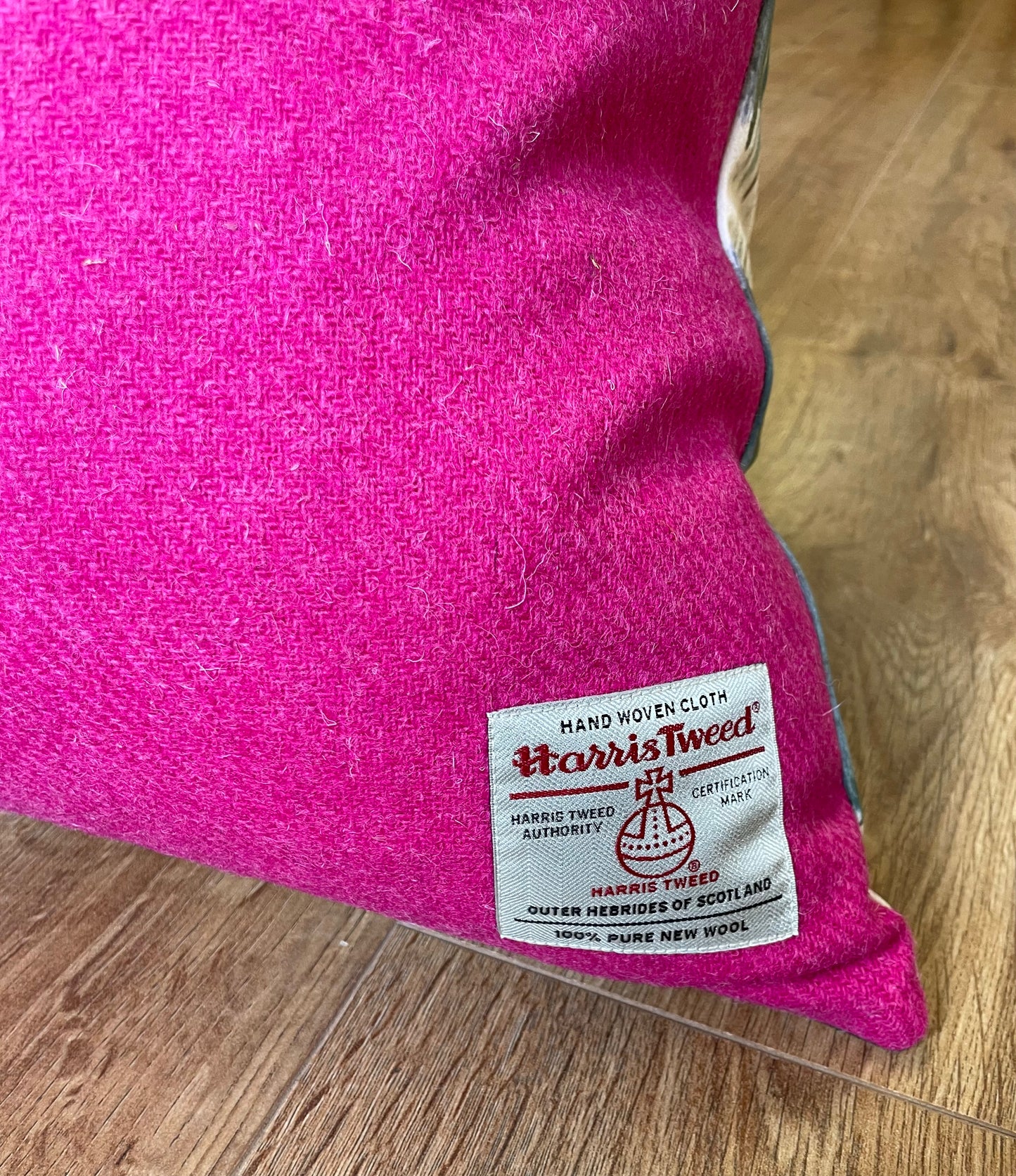 Paint Strokes Velvet and Pink Harris Tweed Large Slouchy Cushion 20”