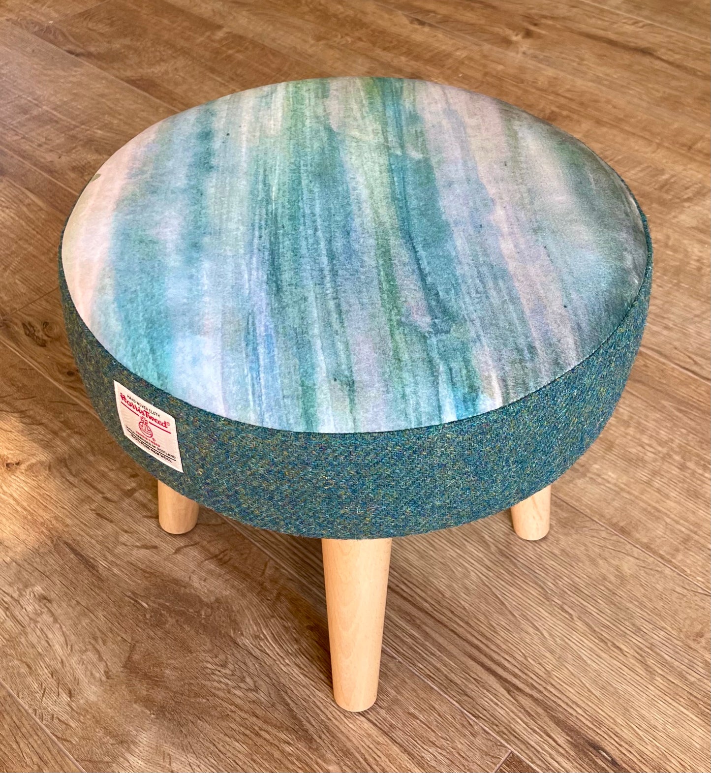 Emerald Sea Velvet and Harris Tweed Small Footstool