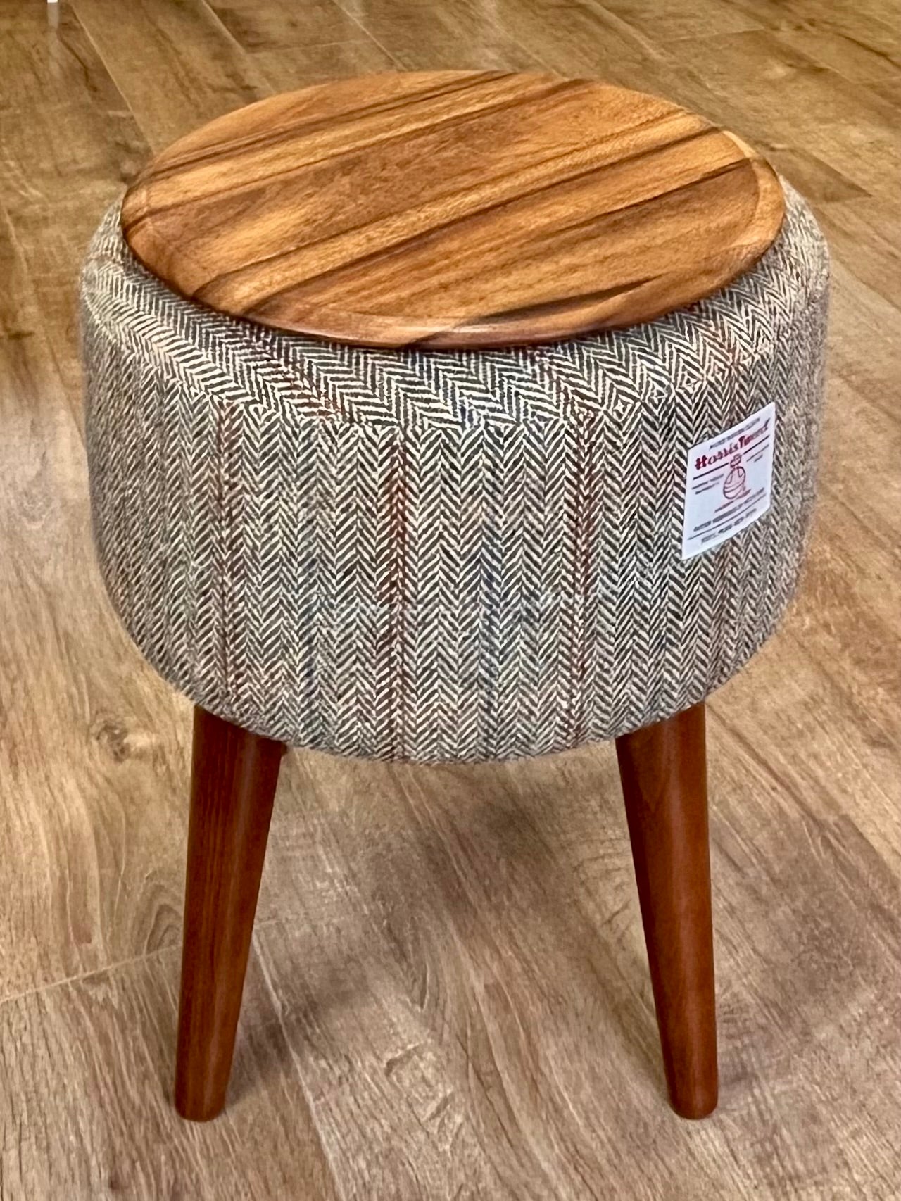 Overcheck Harris Tweed End Table with Removable Wooden Top and Dark Varnished Wooden Legs