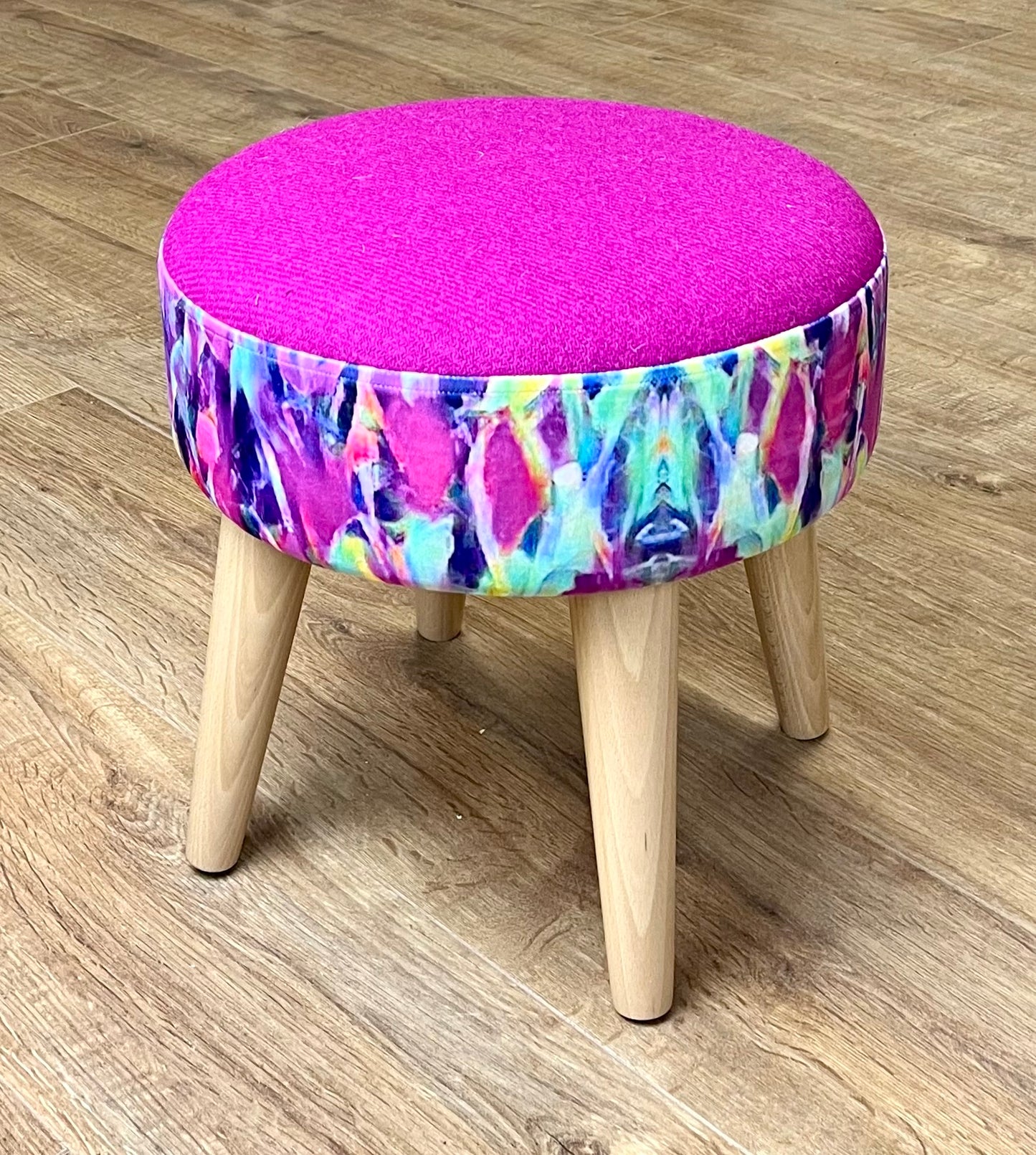 Lilly Loch Velvet and Fuchsia Harris Tweed Small Footstool