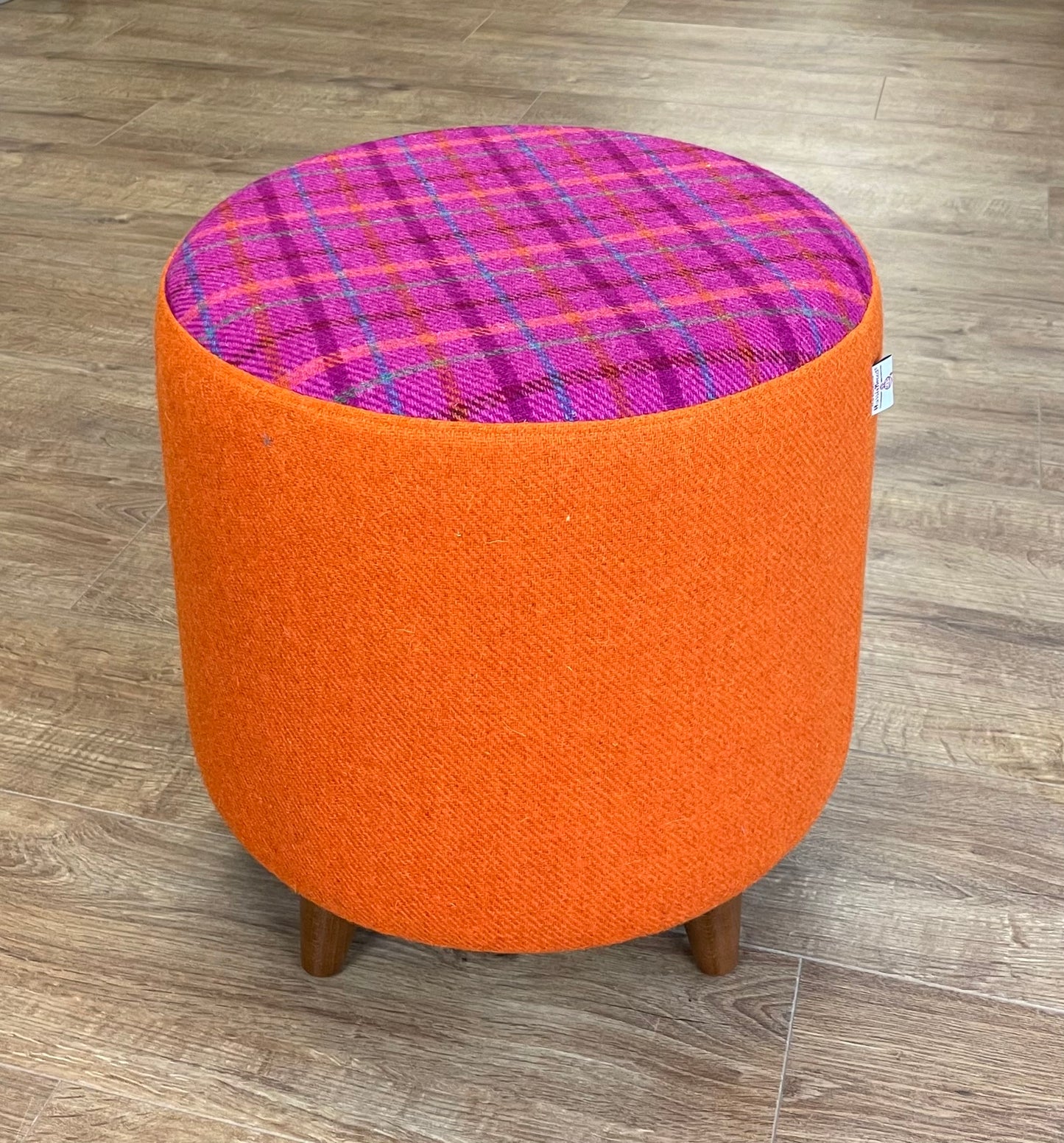 Orange and Bright Pink Tartan Harris Tweed Chunky Footstool