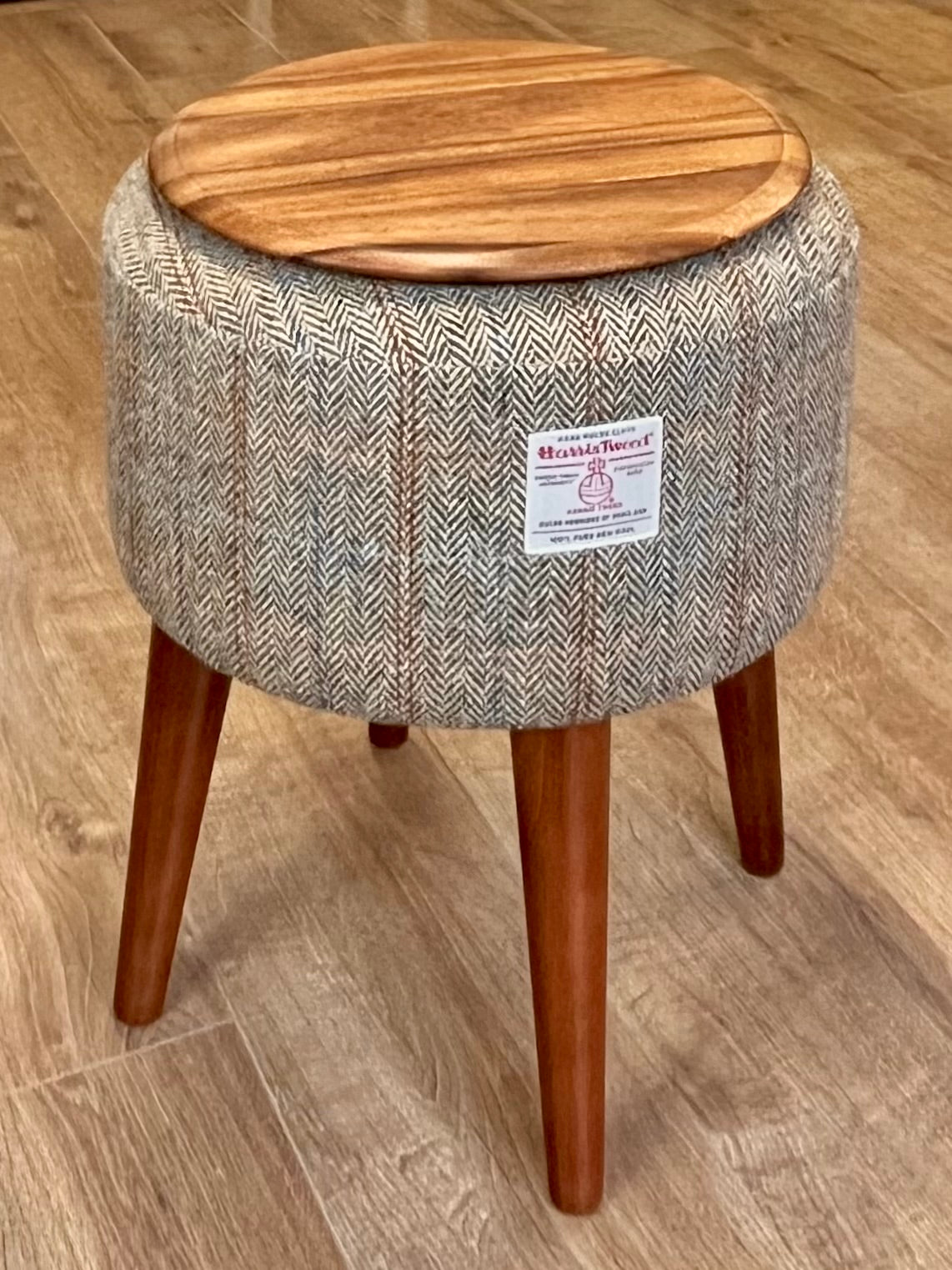 Overcheck Harris Tweed End Table with Removable Wooden Top and Dark Varnished Wooden Legs