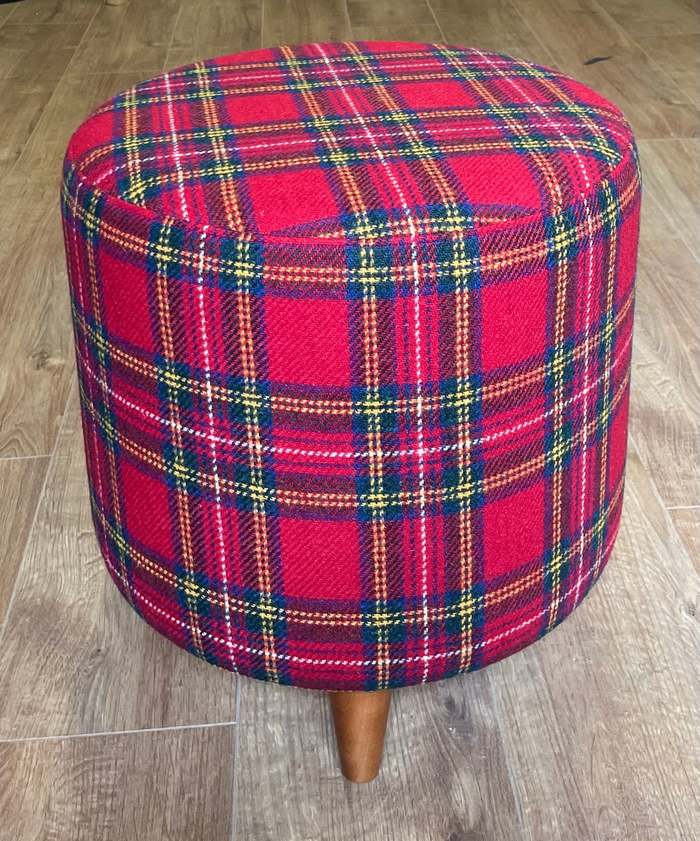 Red Tartan Harris Tweed Chunky Footstool