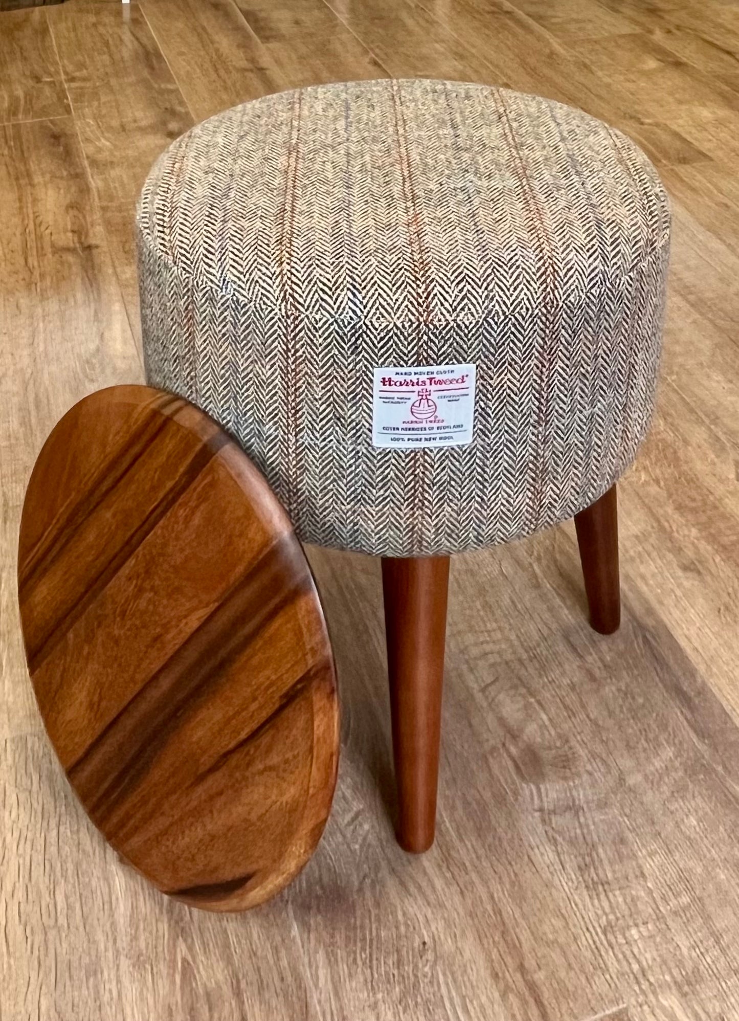 Overcheck Harris Tweed End Table with Removable Wooden Top and Dark Varnished Wooden Legs