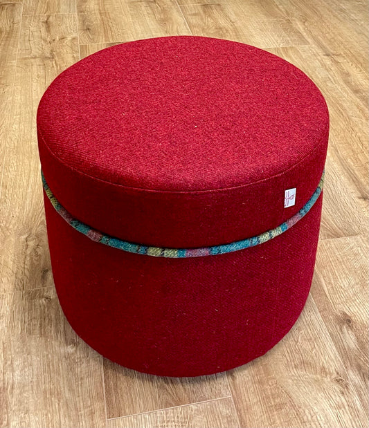 Red Harris Tweed Floating Footstool with Tartan Trim Detail