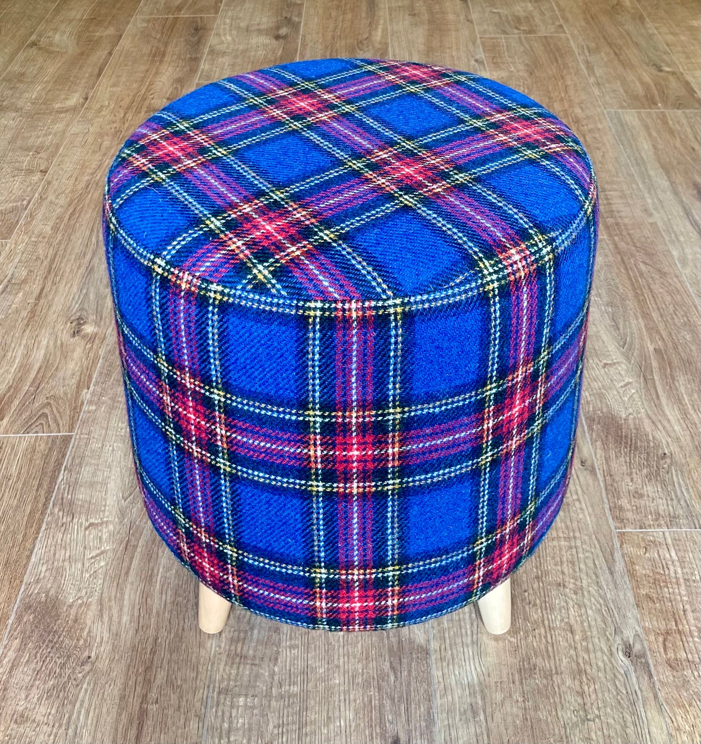 Blue Tartan Harris Tweed Chunky Footstool