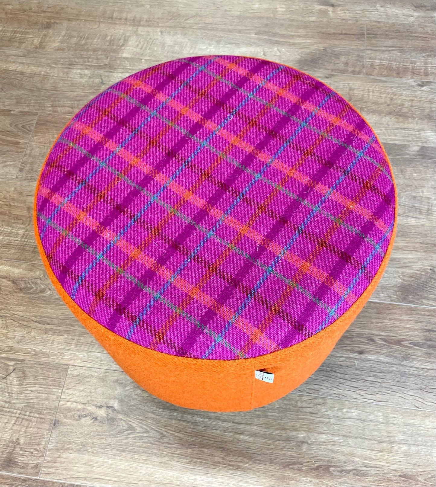 Orange and Bright Pink Tartan Harris Tweed Chunky Footstool