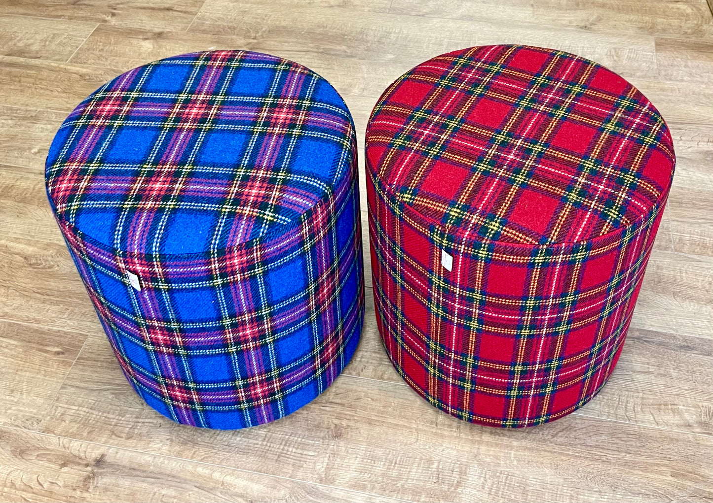 Red Tartan Harris Tweed Chunky Footstool