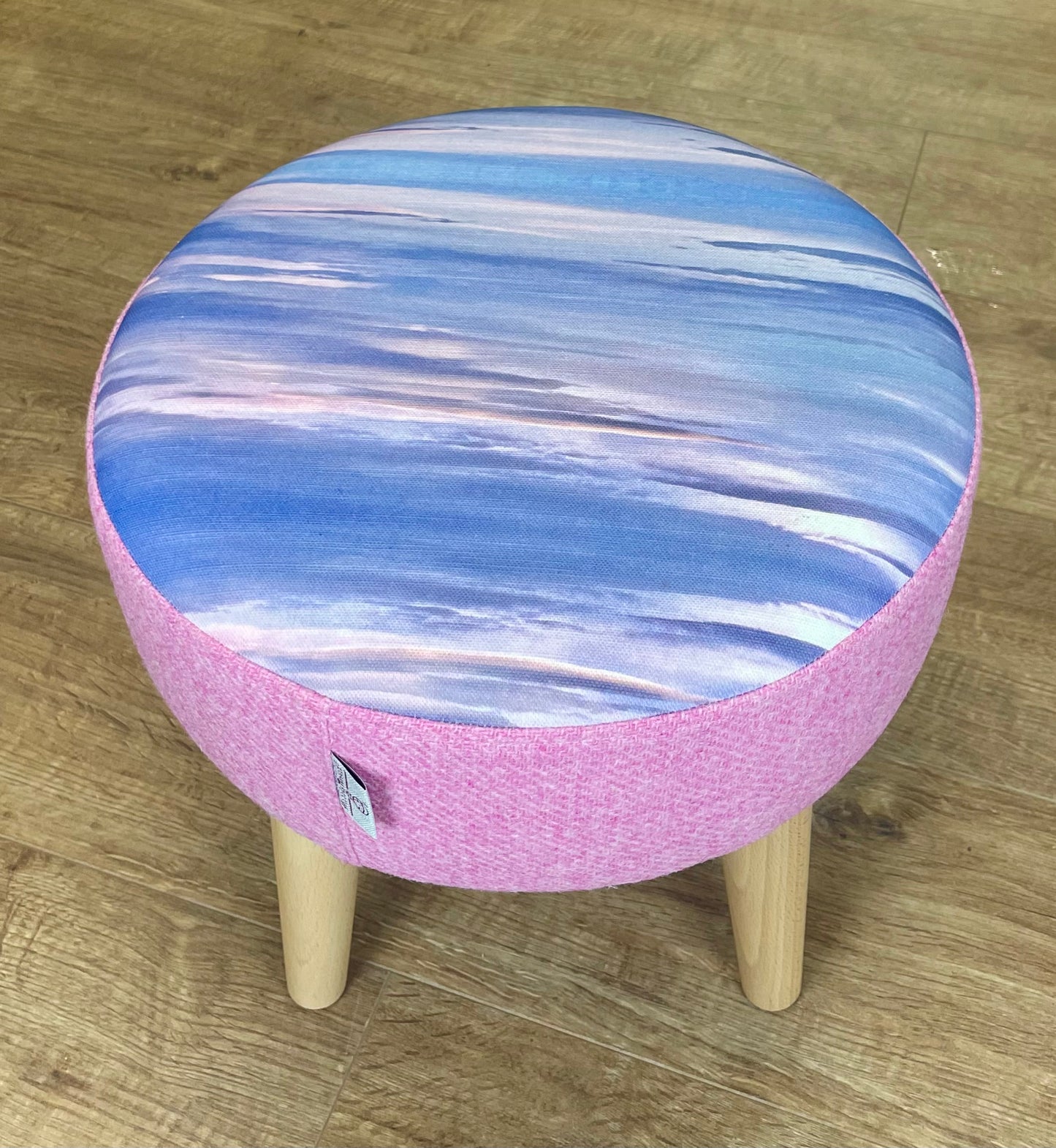 Serenity Linen and Light Pink Harris Tweed Small Footstool