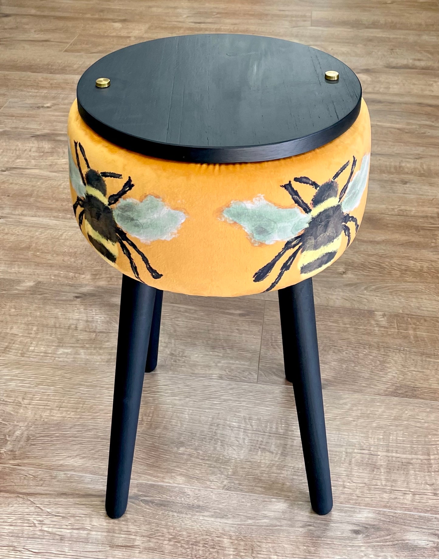 Bumble Bee End Table with Matt Black Wooden Legs and Top
