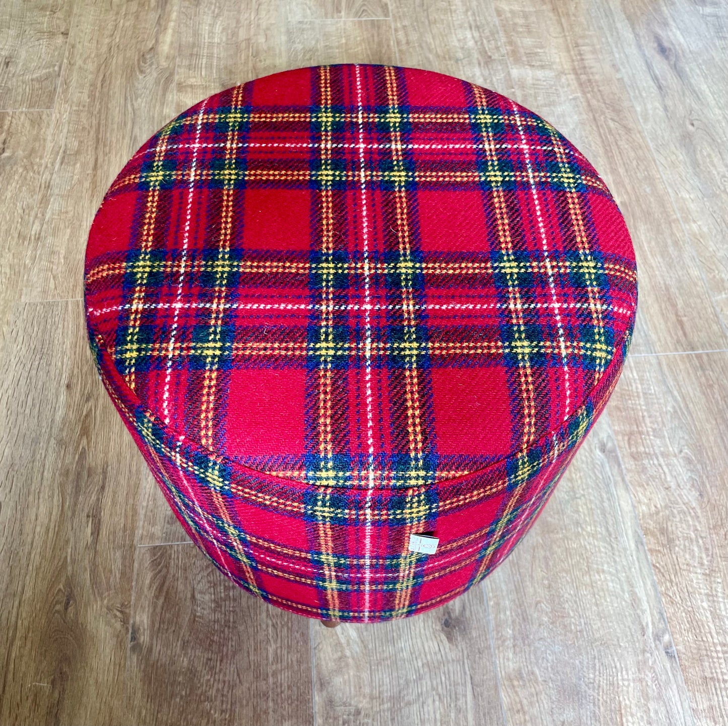 Red Tartan Harris Tweed Chunky Footstool