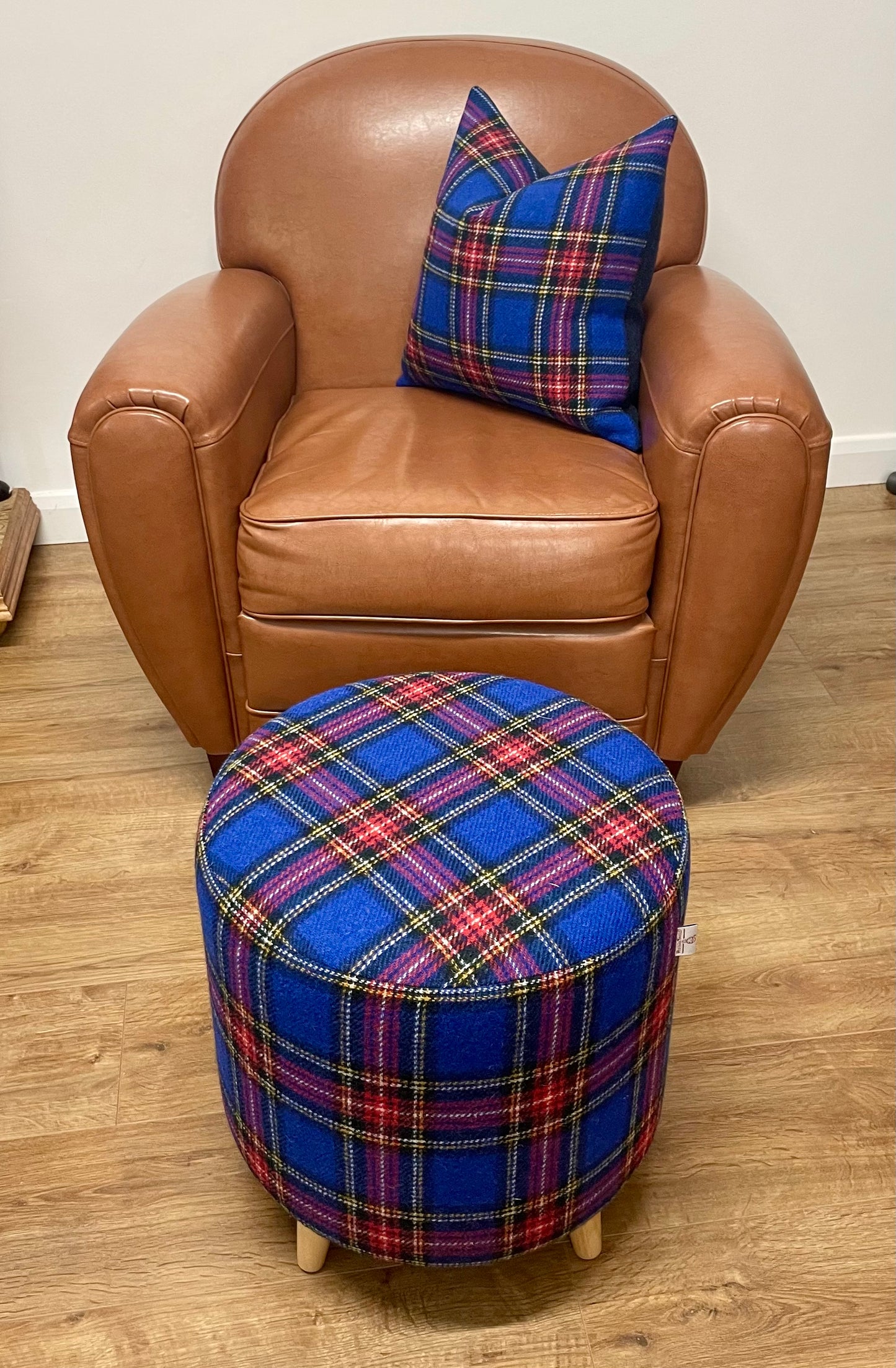 Blue Tartan and Navy Harris Tweed Cushion 18”