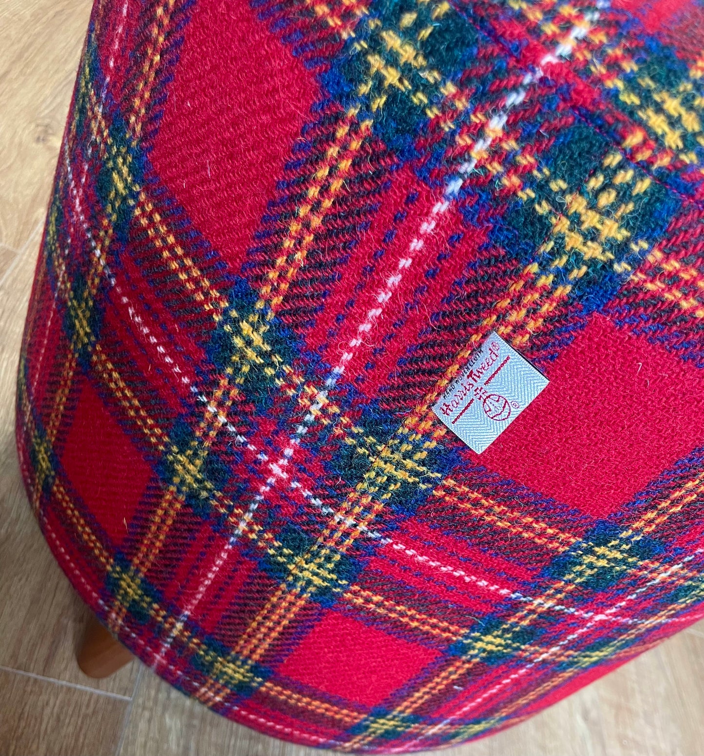 Red Tartan Harris Tweed Chunky Footstool