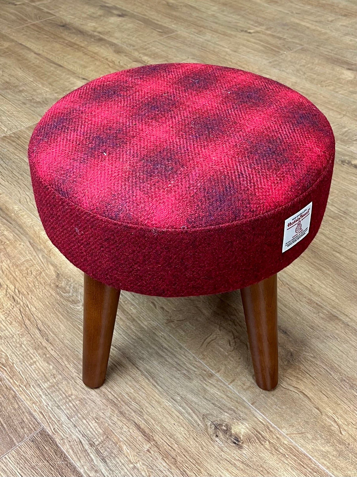 Red and Faded Tartan Harris Tweed Footstool