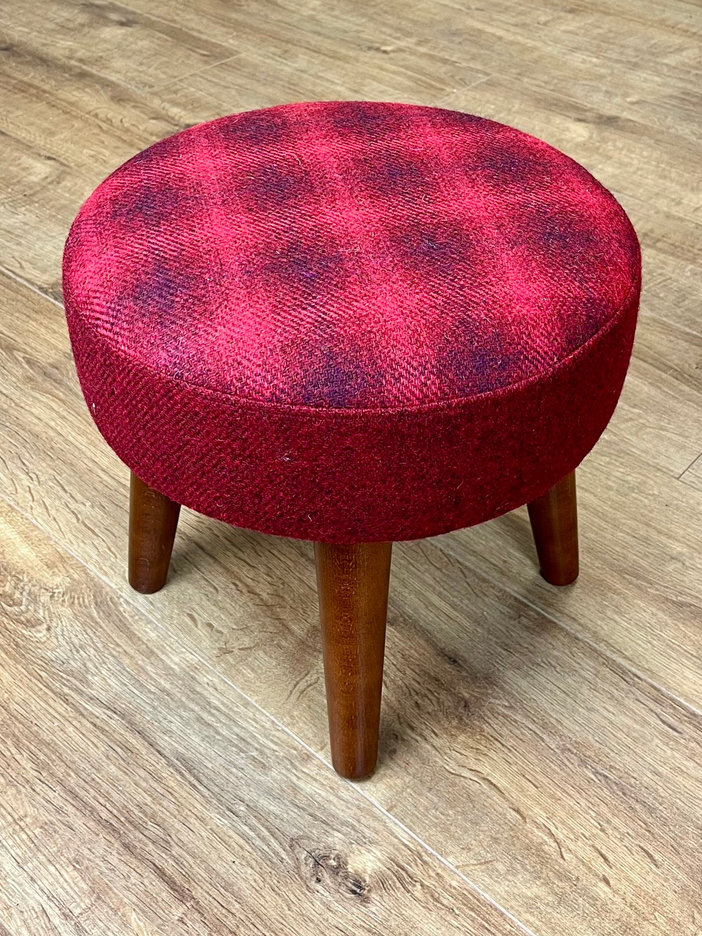 Red and Faded Tartan Harris Tweed Footstool