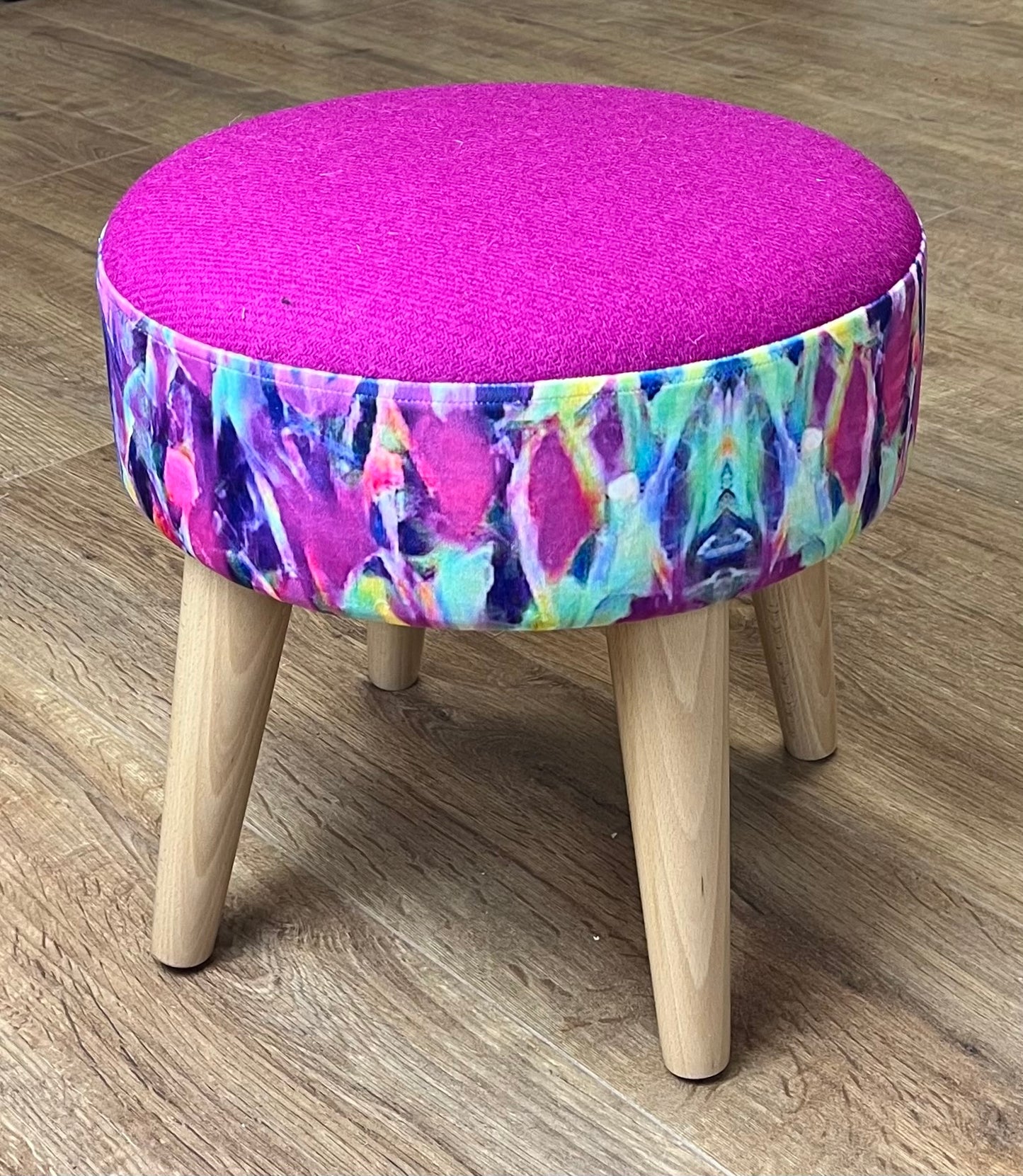 Lilly Loch Velvet and Fuchsia Harris Tweed Small Footstool