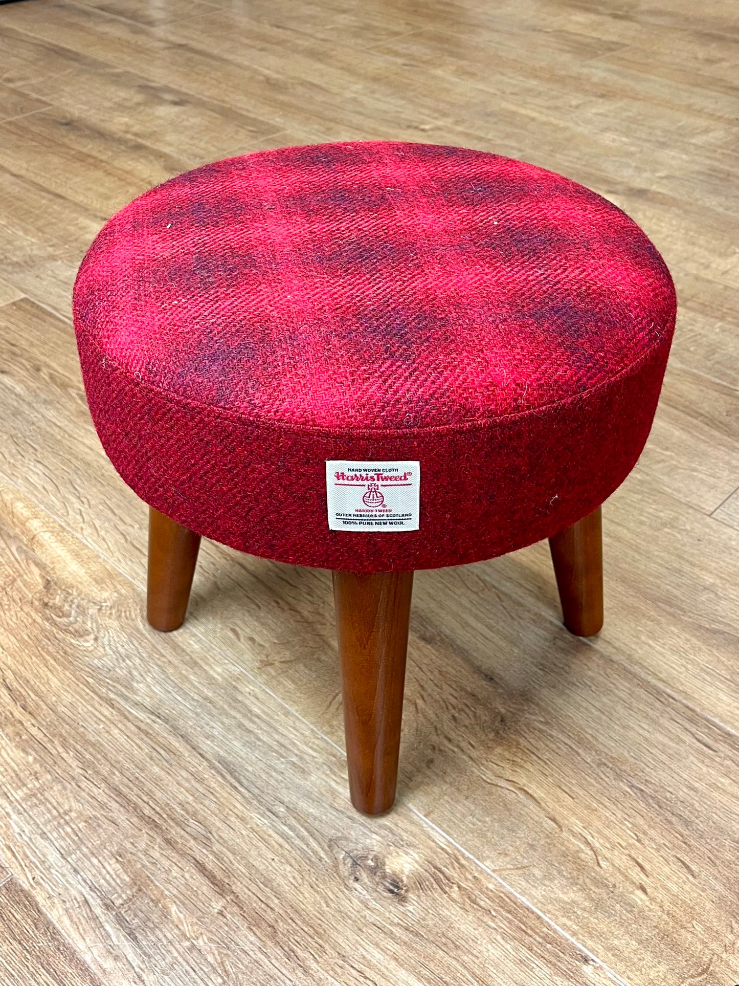 Red and Faded Tartan Harris Tweed Footstool