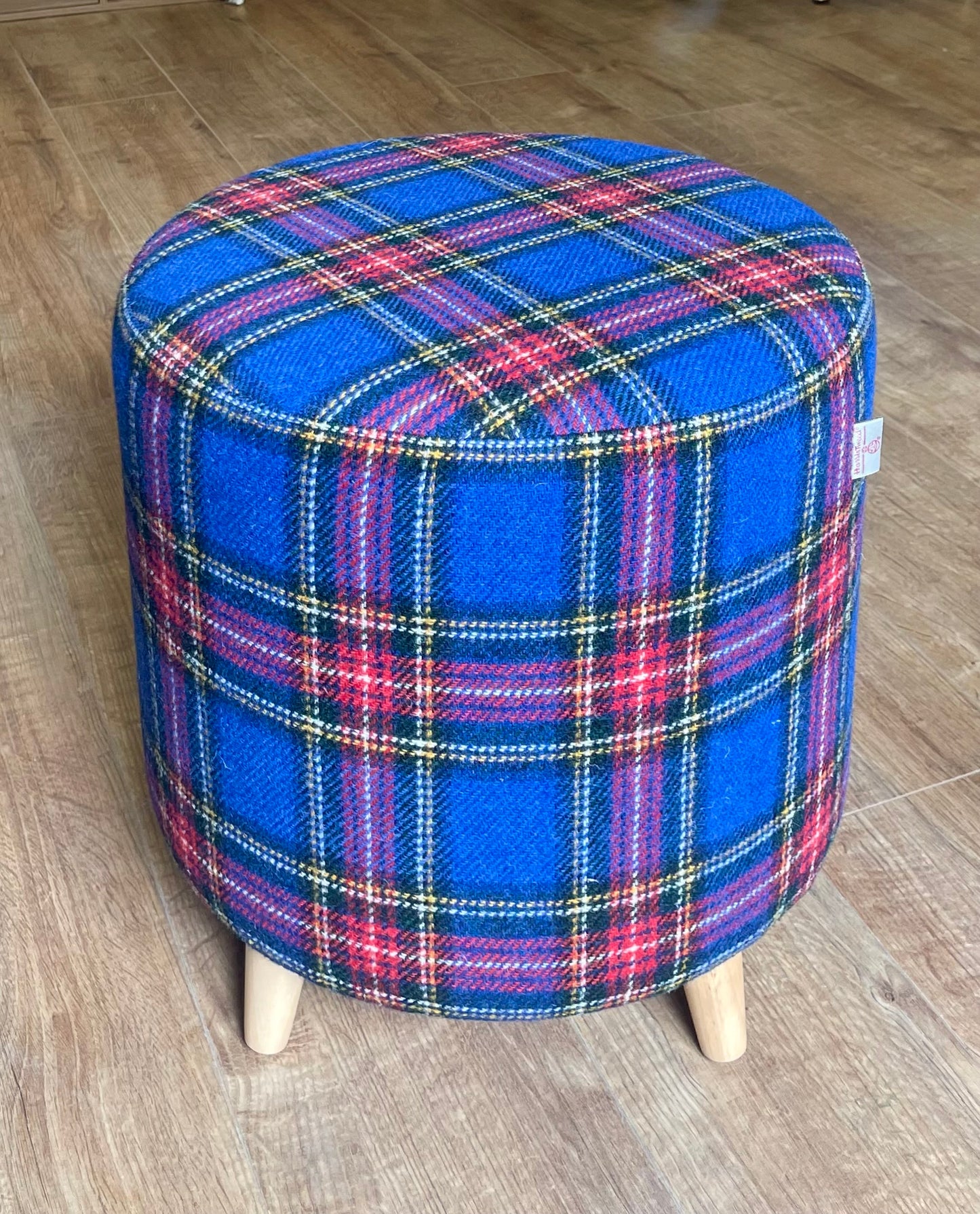 Blue Tartan Harris Tweed Chunky Footstool