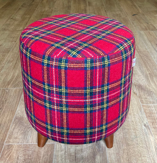 Red Tartan Harris Tweed Chunky Footstool