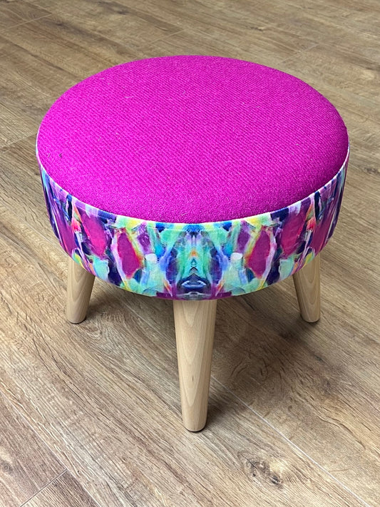 Lilly Loch Velvet and Fuchsia Harris Tweed Small Footstool