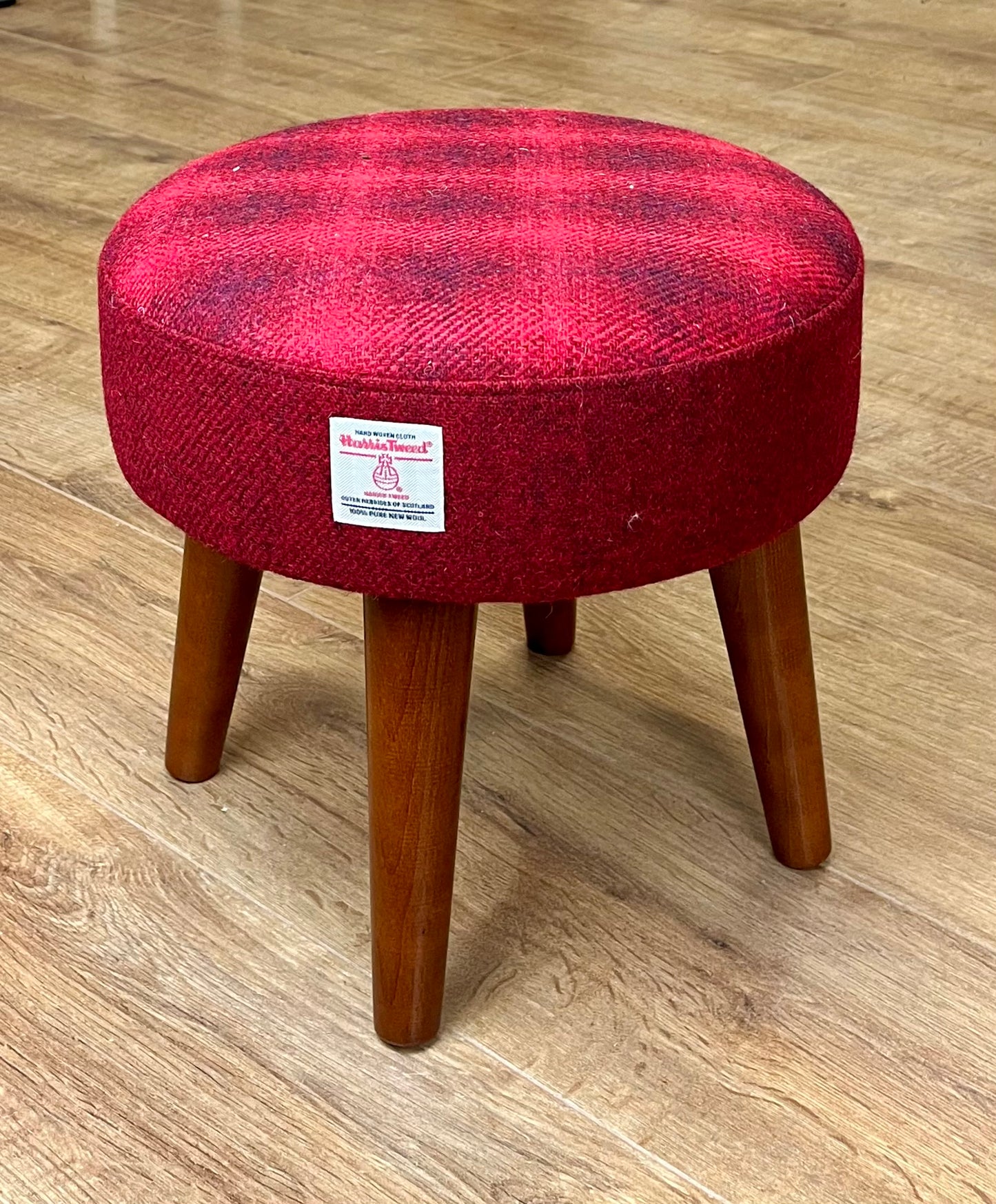 Red and Faded Tartan Harris Tweed Footstool