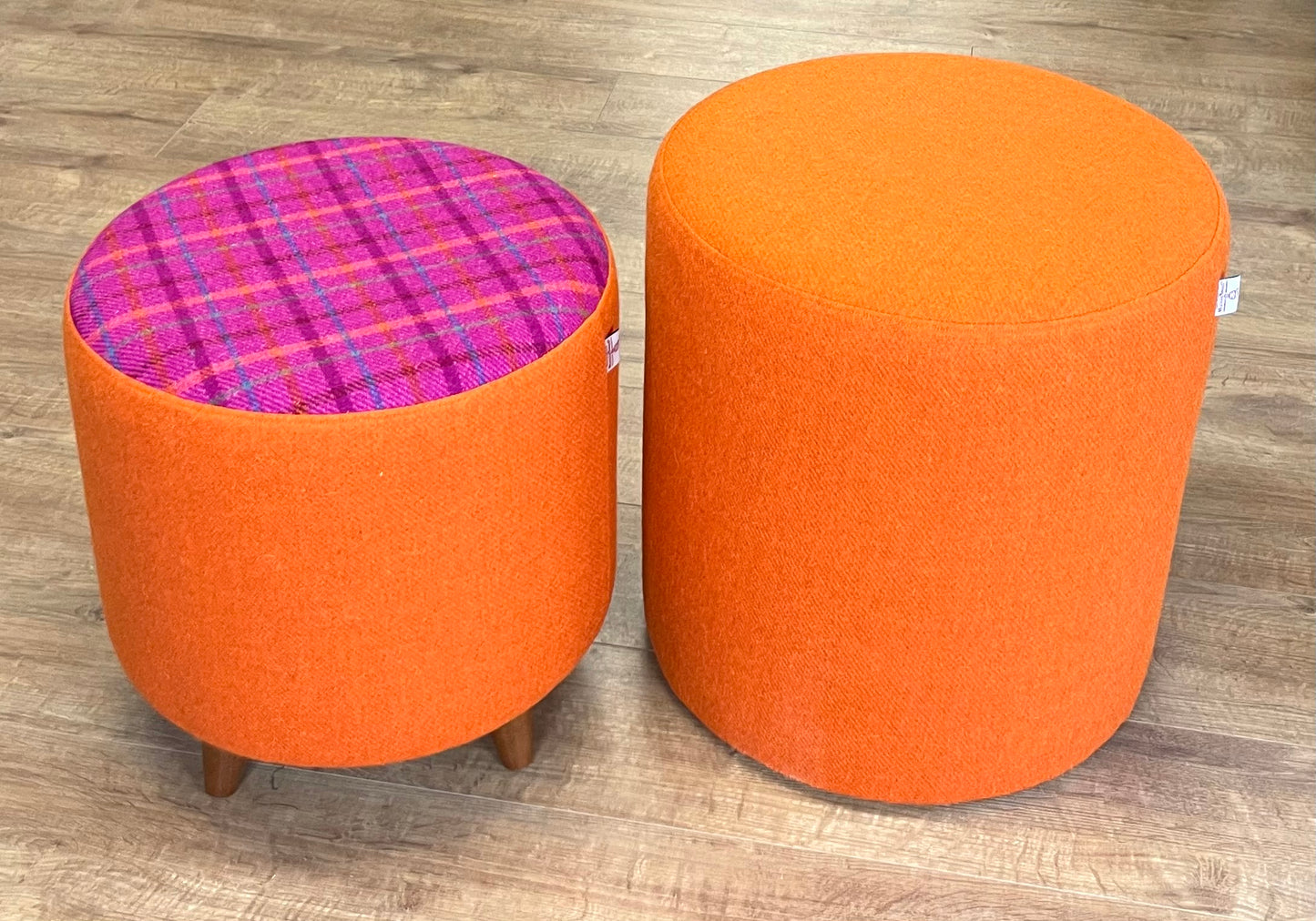 Large Orange Harris Tweed Chunky Stool / Footstool