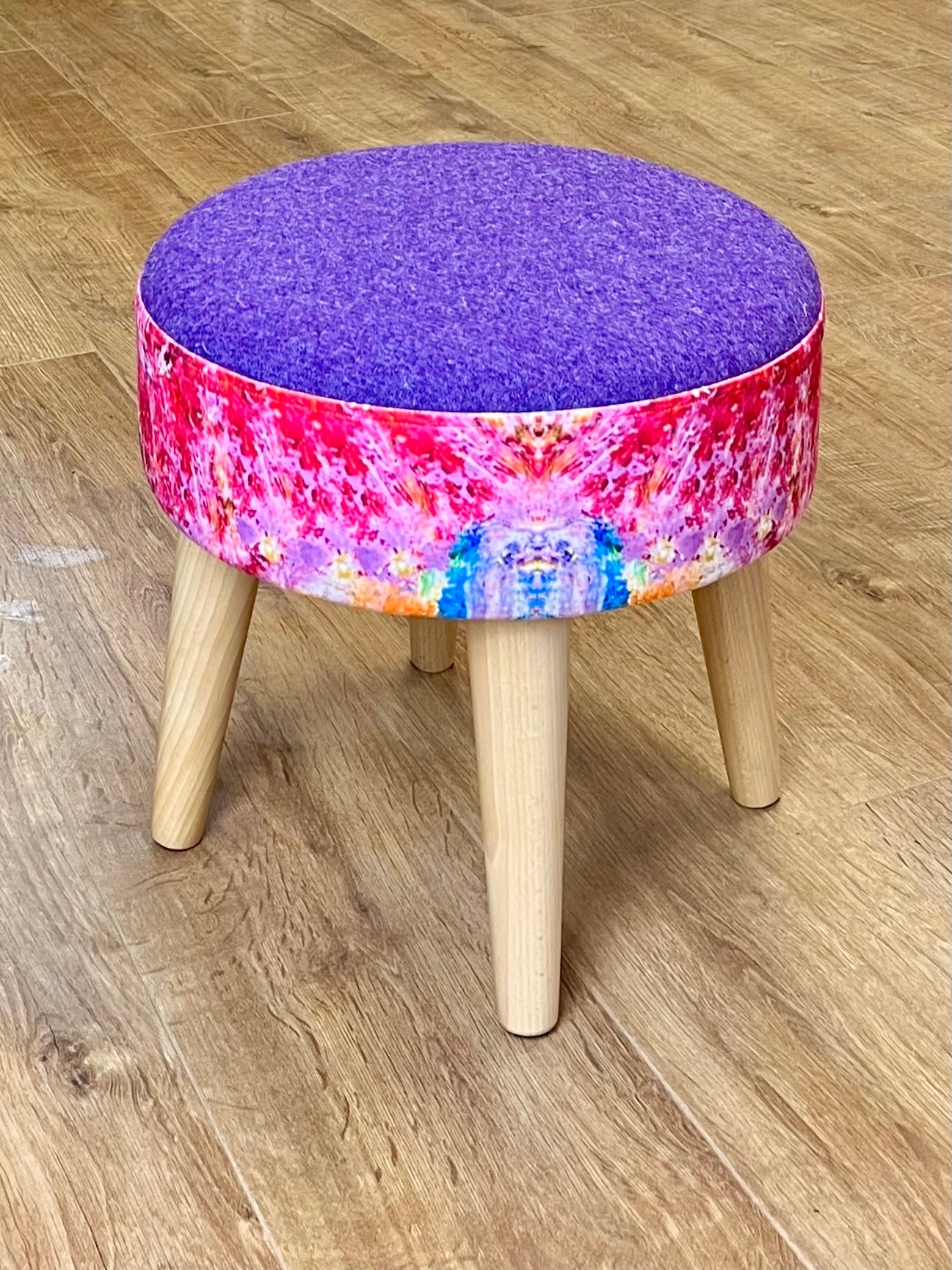 Paint Spray Velvet and Purple Harris Tweed Small Footstool