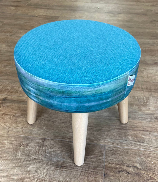 Emerald Sea Velvet and Turquoise Harris Tweed Footstool