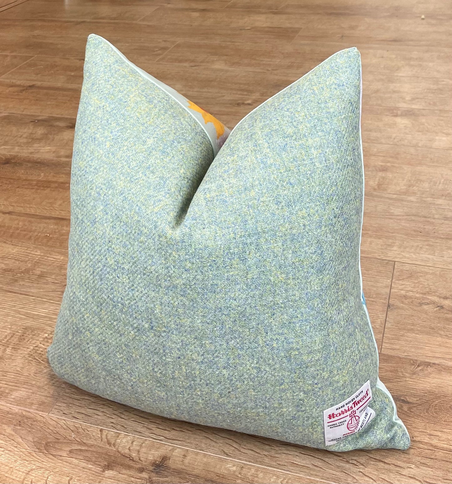 Spring Time Velvet and Light Green Harris Tweed Cushion 20”