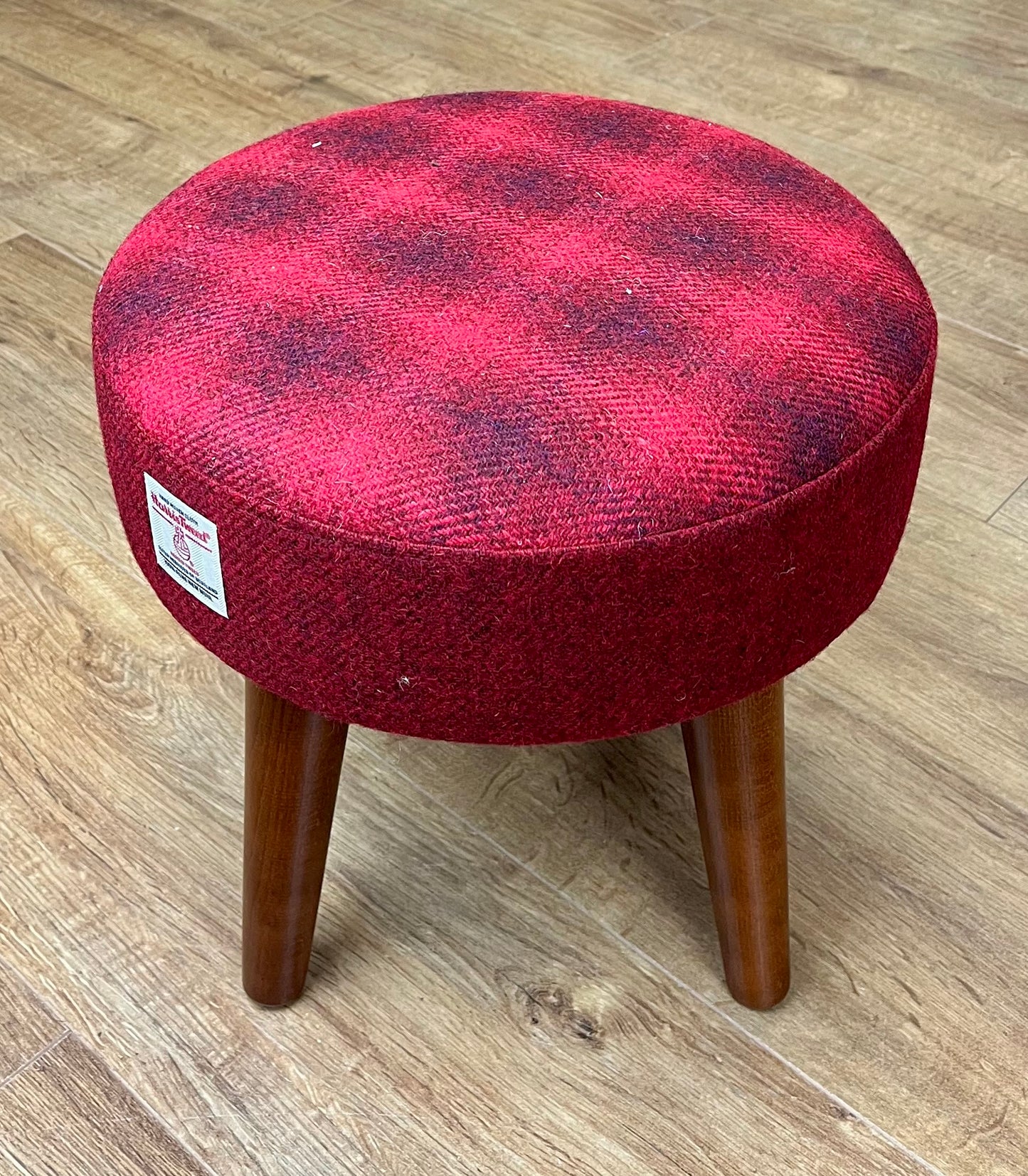 Red and Faded Tartan Harris Tweed Footstool