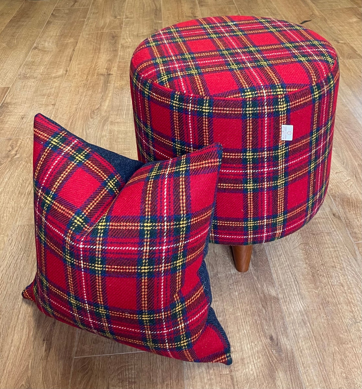 Red Tartan Harris Tweed Chunky Footstool