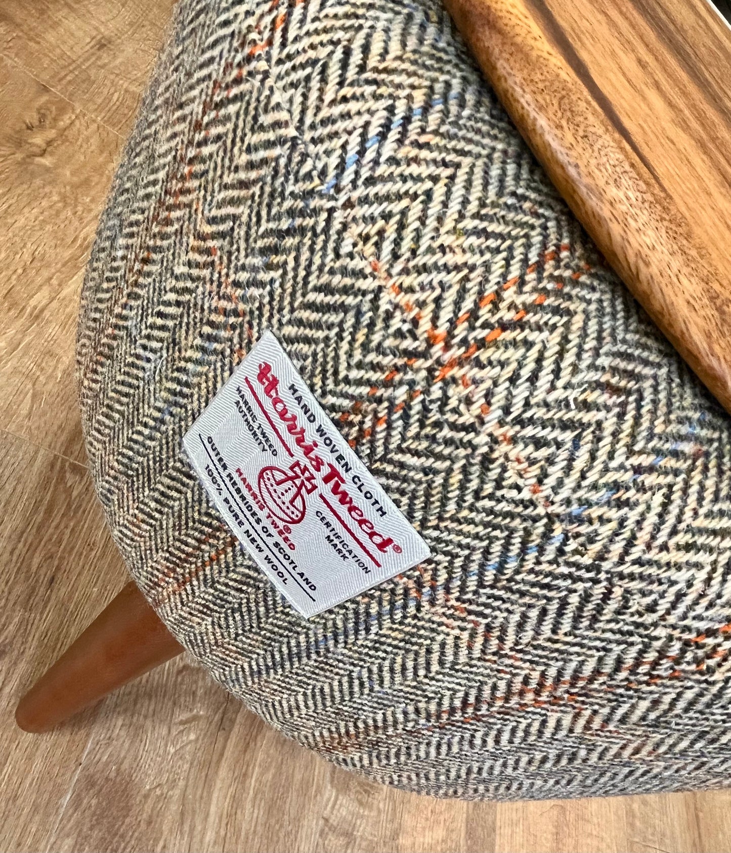 Overcheck Harris Tweed End Table with Removable Wooden Top and Dark Varnished Wooden Legs