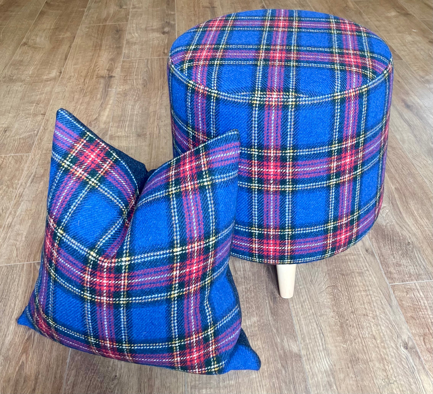 Blue Tartan Harris Tweed Chunky Footstool